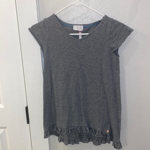 EUC Matilda Jane Girls Teen Tween Size 14 Ruffle V-Neck Gray Grey Top Shirt